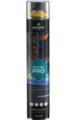 Farba w sprayu do malowania linii Soppec Tracing Pro w kolorze żółtym RAL 1023, puszka 750 ml