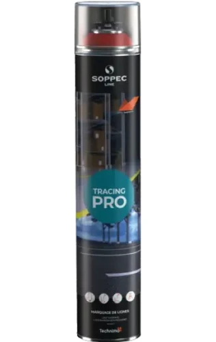Farba w sprayu do malowania linii Soppec Tracing Pro w kolorze czerwonym RAL 3020, puszka 750 ml