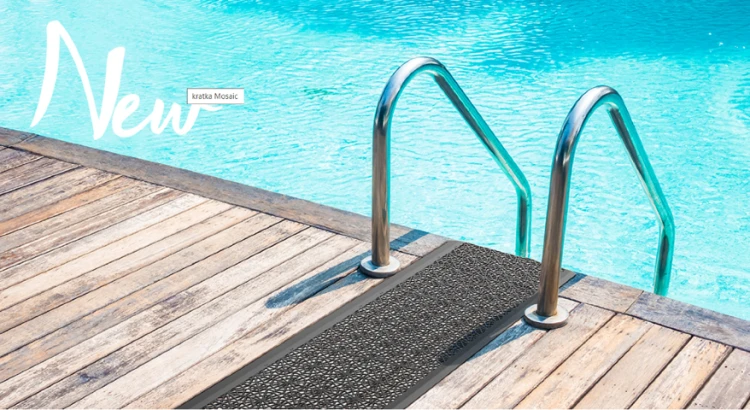 Obrzeże listwa czarna do kratki basenowej ażurowej Mosaic przyklad