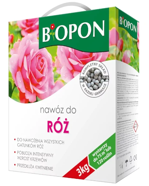 Nawoz do róż BIOPON 3 kg granulowany w kartonie z uchwytem