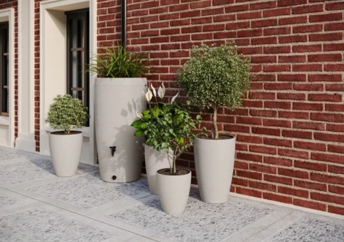 seria gobi: zbiornik na deszczowke oraz doniczki i donice ogrodowe marki form-plastic