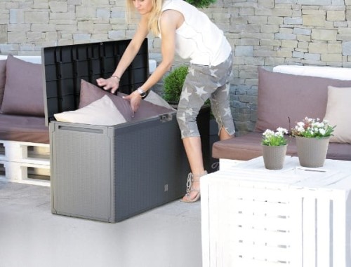 skrzynia na taras czarna 114 x 47 x 60 cm Boxe Rato Plus