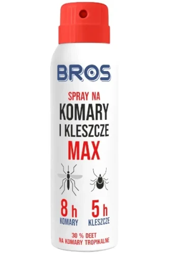 Środek na komary i kleszcze Bros spray Max 30% DEET 90 ml, militarny aerozol repelentny o wysokim stężeniu substancji czynnej