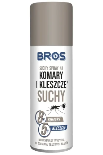 Środek na komary i kleszcze Bros spray suchy 90 ml, osobisty aerozol repelentny z talkiem chroniący przed ugryzieniami