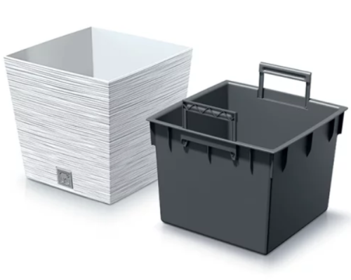 Doniczka kwadratowa z wkladem 19 l biala Furu Square wklad prezentacja