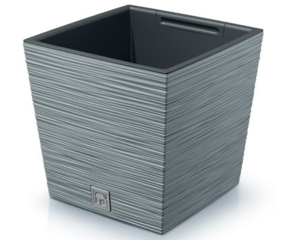 Szara kwadratowa doniczka Furu Square 24 cm z wkładem marki Prosperplast na białym tle.