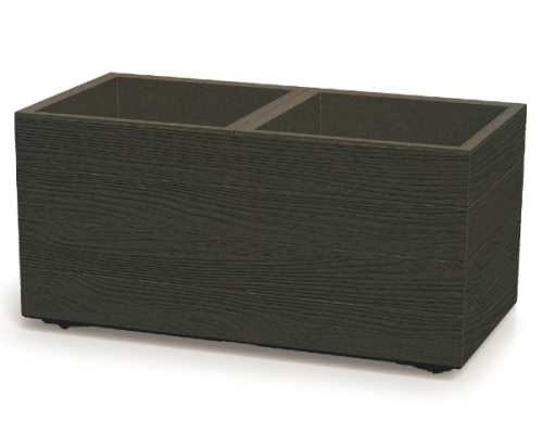Kawowa prostokątna donica z dodatkiem drewna Prosperplast Madera Square ECO Wood na białym tle