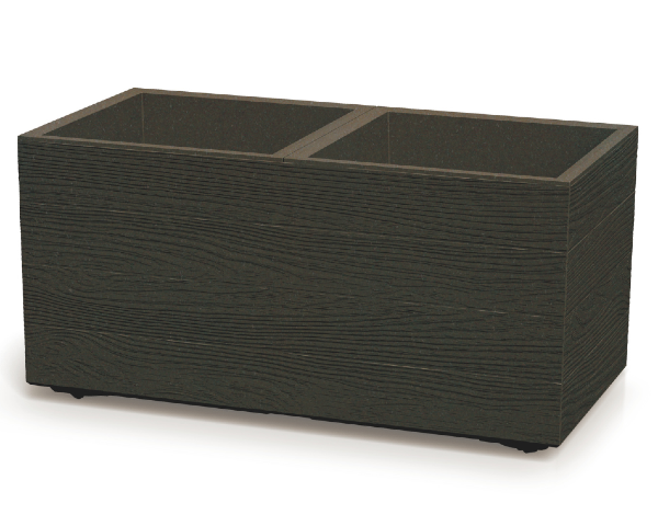 Kawowa prostokątna donica z dodatkiem drewna Prosperplast Madera Square ECO Wood na białym tle
