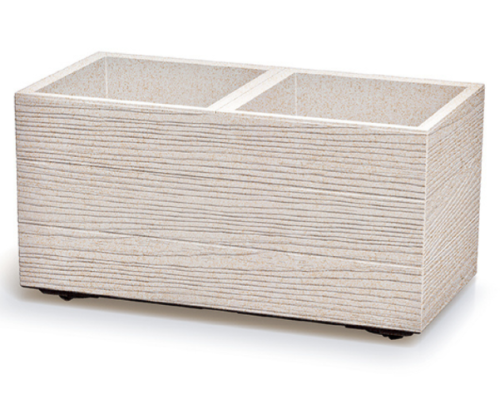 Biała prostokątna donica z dodatkiem drewna Prosperplast Madera Square ECO Wood na białym tle
