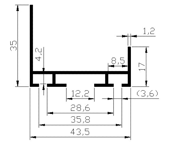 rysunek techniczny profilu do którego pasuje uszczelka UB-1