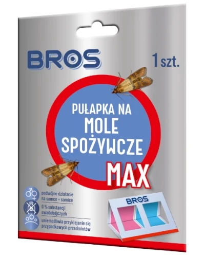 Środek na mole spożywcze Bros pułapka klejowa Max, silny lep feromonowy o maksymalnej powierzchni odłowu motyli kuchennych