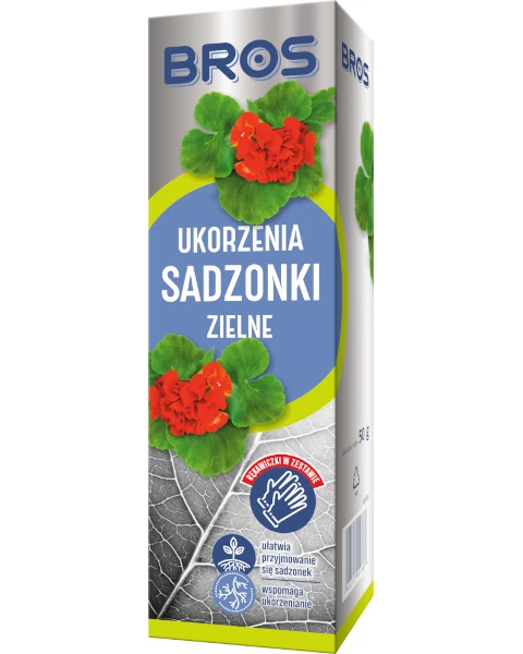 Mikrobiologiczny ukorzeniacz do sadzonek zielnych Bros 70 g, proszek z żywą mikroflorą glebową do kwiatów domowych i balkonowych