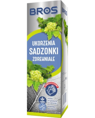 Mikrobiologiczny ukorzeniacz do sadzonek zdrewniałych Bros 50 g, proszek ze składnikami mineralnymi i żywą mikroflorą
