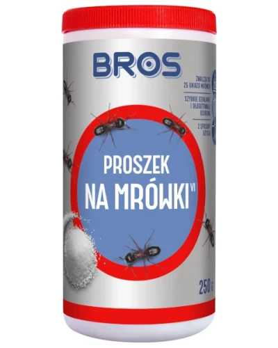 Proszek na mrówki Bros 250 g w poręcznym plastikowym pojemniku z dozownikiem, dwufunkcyjna trutka 2w1