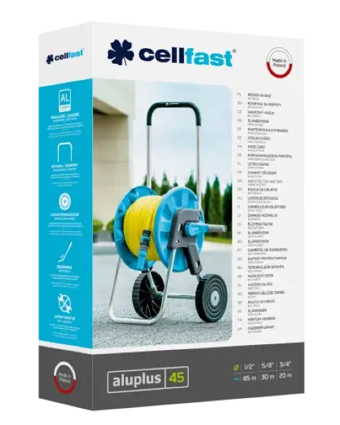 Wózek na wąż ogrodowy 45 m 1/2" Aluplus Cellfast - opakowanie