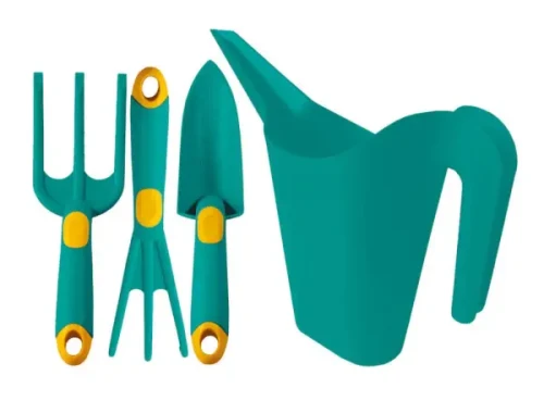 Zestaw 3 narzędzi ogrodowych dla dzieci Rampik + konewka turkusowy RN3530KT