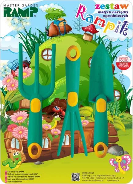 Zestaw małych narzędzi ogrodowych dla dziecka turkus Rampik