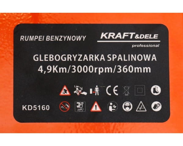 Glebogryzarka kultywator spalinowy 4,9KM KD5160 tabliczka parametry