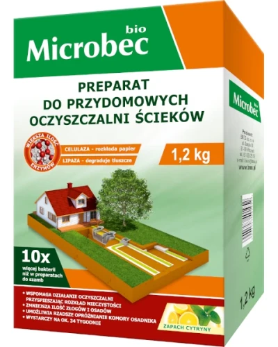 Środek na bakterie do szamba Microbec aktywator 1.2 kg, sypki biopreparat bakteryjny o zapachu cytrynowym na osady i tłuszcz