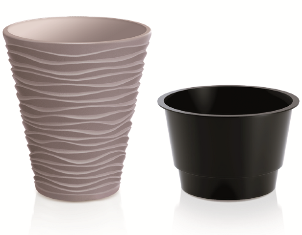 Donica mrozoodporna 37 l  z wkladem 18 l biała Sand wklad prezentacja