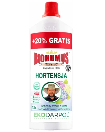 Ekologiczny nawóz płynny Biohumus Extra do hortensji Ekodarpol, butelka 1 L oraz 200 ml gratis