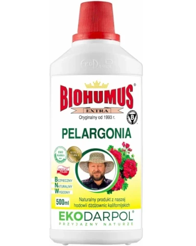 Ekologiczny nawóz płynny Biohumus Extra do pelargonii Ekodarpol, butelka 500 ml
