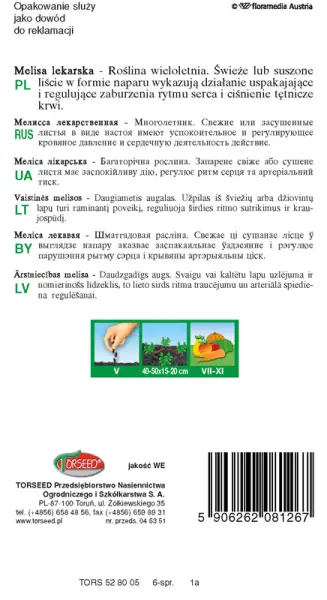 nasiona melisa lekarska Torseed tył opakowania