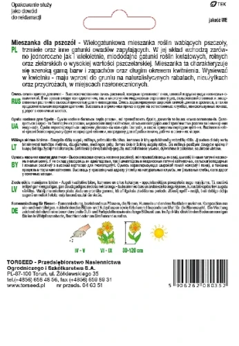 mieszanka kwiatów dla pszczół i zapylaczy Torseed tyl opakowania