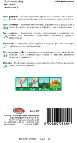 nasiona Mięta pieprzowa Torseed tył opakowania
