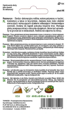 nasiona  Rozmaryn Torseed tył opakowania opis