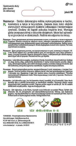 nasiona  Rozmaryn Torseed tył opakowania opis
