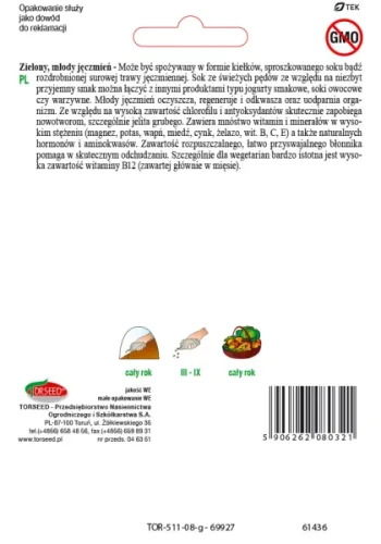 nasiona zielony jęczmień młody Torseed tył opakowania