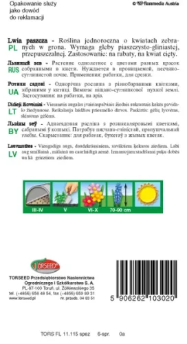 nasiona kwiatów Lwia paszcza biała Torseed tył opakowania