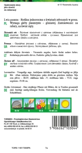 nasiona kwiatów Lwia paszcza różowa Torseed tył opakowania