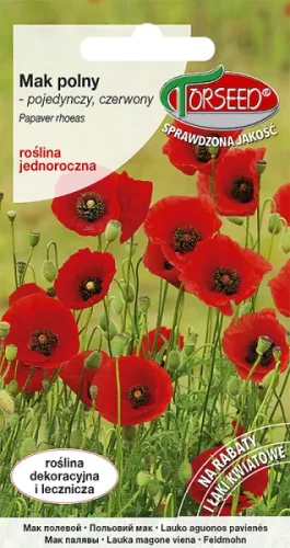 Mak polny pojedynczy czerwony nasiona kwiatów Torseed