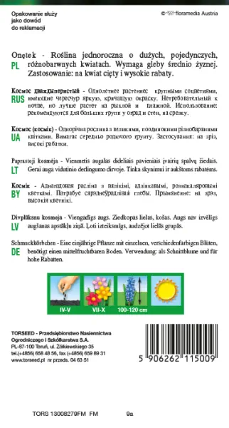 nasiona kwiatów Onętek mieszanka różne kolory Torseed tył opakowania