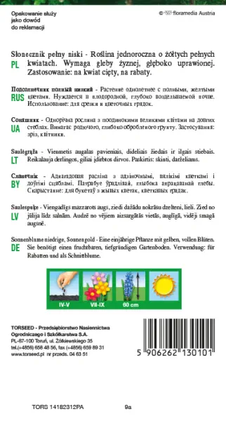 nasiona kwiatów Słonecznik pełny niski żółty Torseed tył opakowania