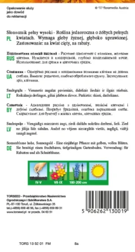 nasiona kwiatów Słonecznik pełny wysoki żółty Torseed tył opakowania