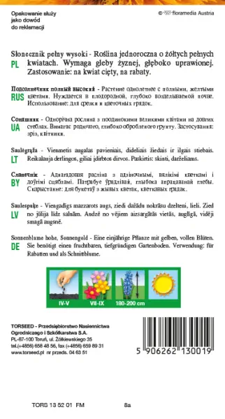nasiona kwiatów Słonecznik pełny wysoki żółty Torseed tył opakowania