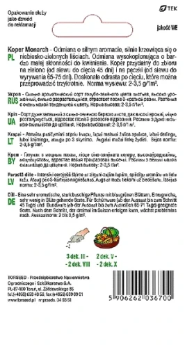 Nasiona kopru Torseed-koper monarch tyl opakowania