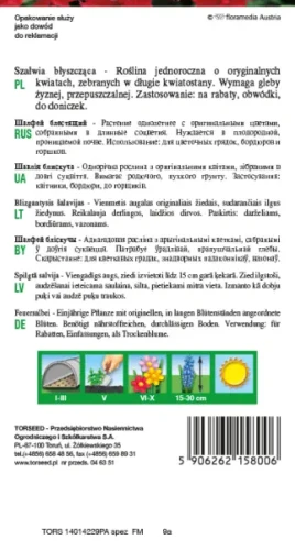 nasiona kwiatów Szałwia błyszcząca czerwona Torseed tył opakowania opis