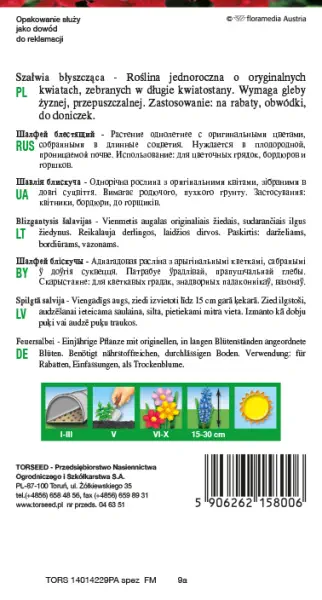 nasiona kwiatów Szałwia błyszcząca czerwona Torseed tył opakowania opis