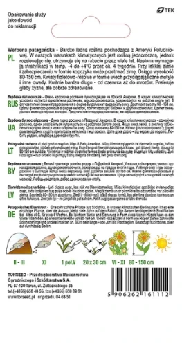 nasiona kwiatów Werbena patagońska fioletowo-różowa Torseed tył opakowania opis