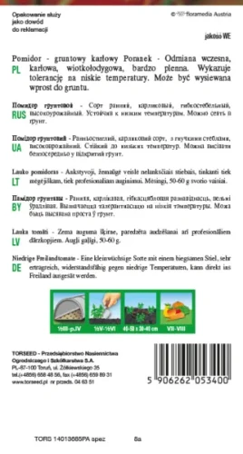 nasiona Pomidor gruntowy Poranek Torseed tył opakowania opis