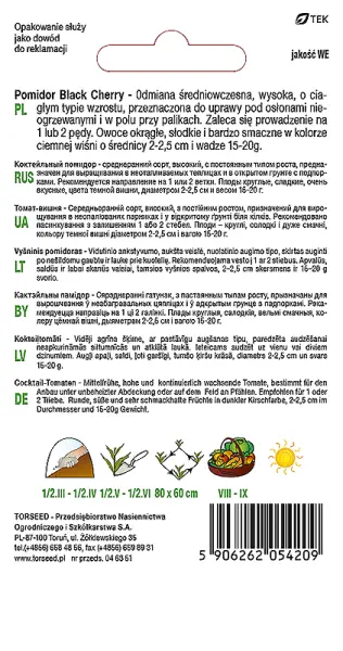 nasiona Pomidor czereśniowy Black Cherry Torseed tył opakowania opis
