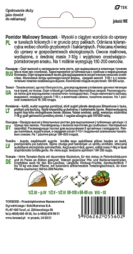 nasiona Pomidor Malinowy Smaczek czereśniowy typ cherry Torseed tył opakowania opis