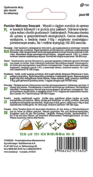 nasiona Pomidor Malinowy Smaczek czereśniowy typ cherry Torseed tył opakowania opis