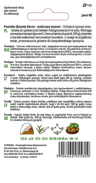 nasiona Pomidor wysoki Bawole Serce Torseed tył opakowania opis