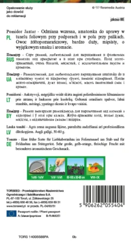 nasiona Pomidor pomarańczowy wysoki Jantar Torseed tył opakowania opis