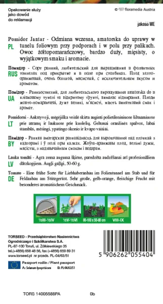 nasiona Pomidor pomarańczowy wysoki Jantar Torseed tył opakowania opis
